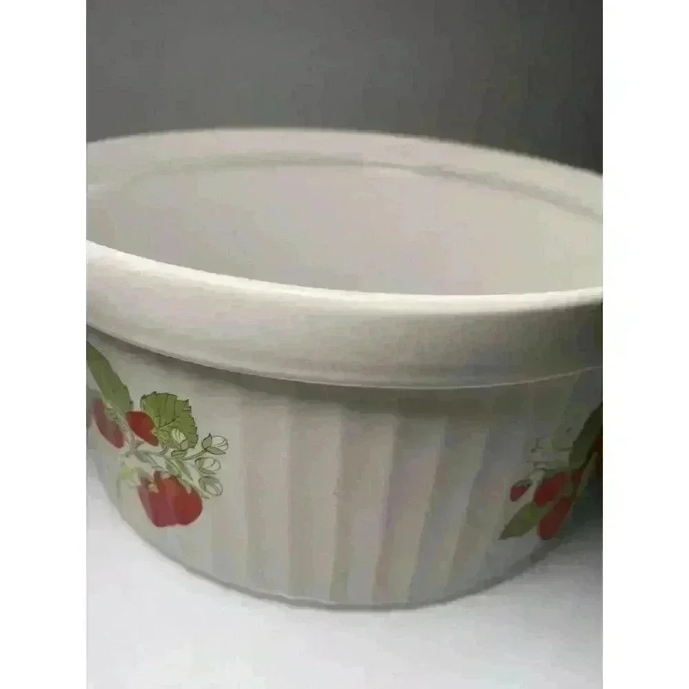 Vintage 1985 Action Strawberry Round Souffle Baking Souffle Dish Stoneware